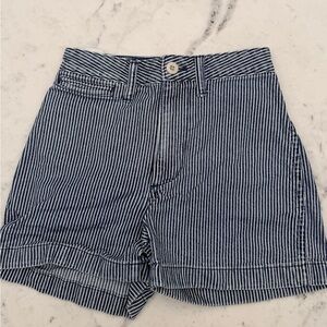 Madewell Navy and White Striped Denim Shorts